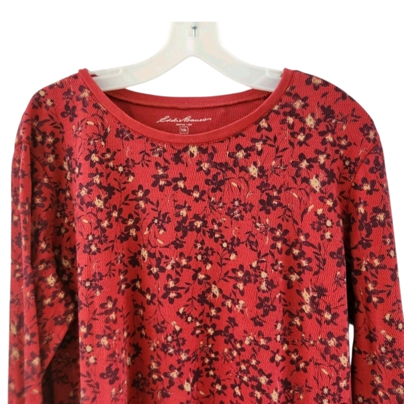 Eddie Bauer Floral Thermal Top Shirt Long Sleeves Burgundy Pink Womens Size XXL - Picture 2 of 8